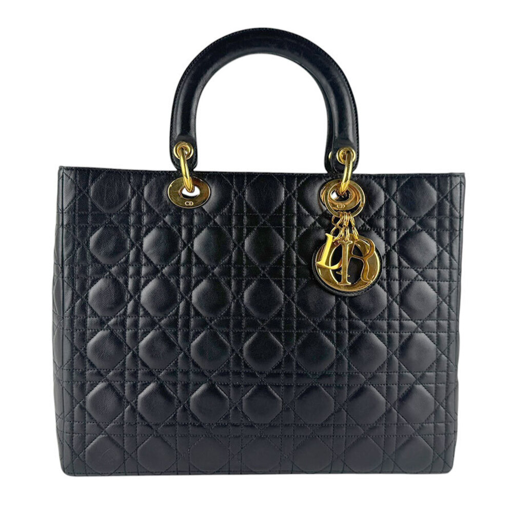 Christian Dior Lady 2way Shoulder Bag leather Black